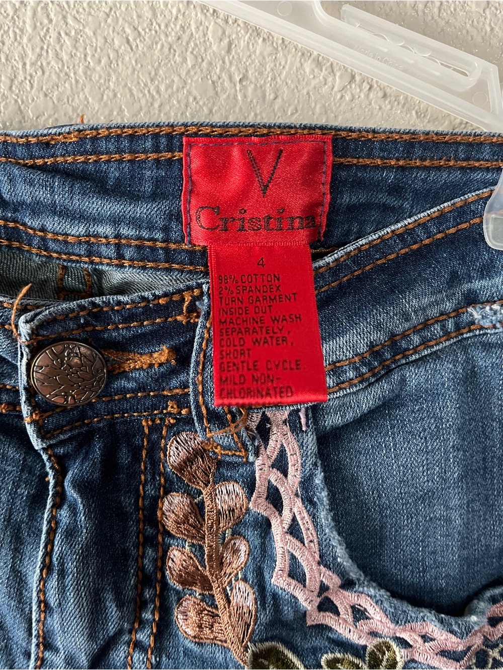 V Cristina Dark Blue Skinny Jeans with Floral Embroidery - Picture 4 of 7
